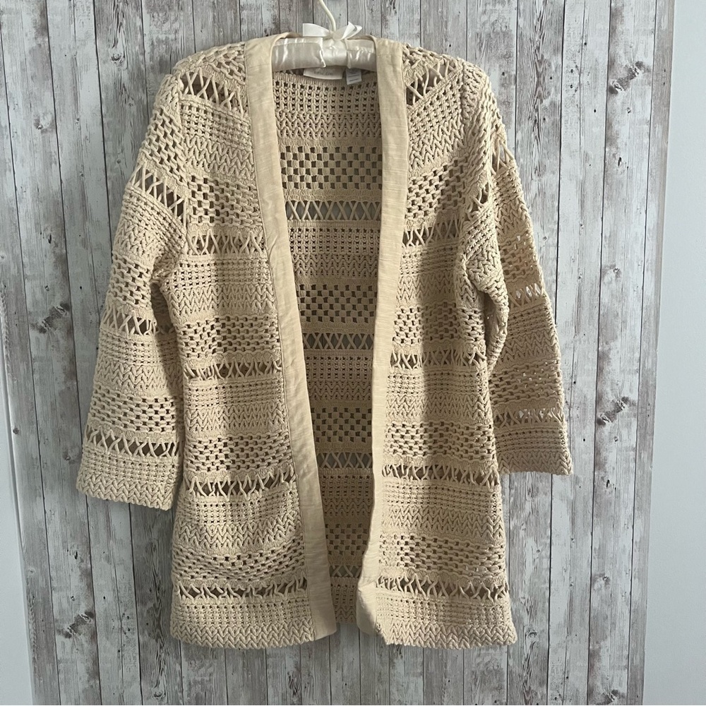 Chico's Macrame Cardigan Sweater Open-Knit Design